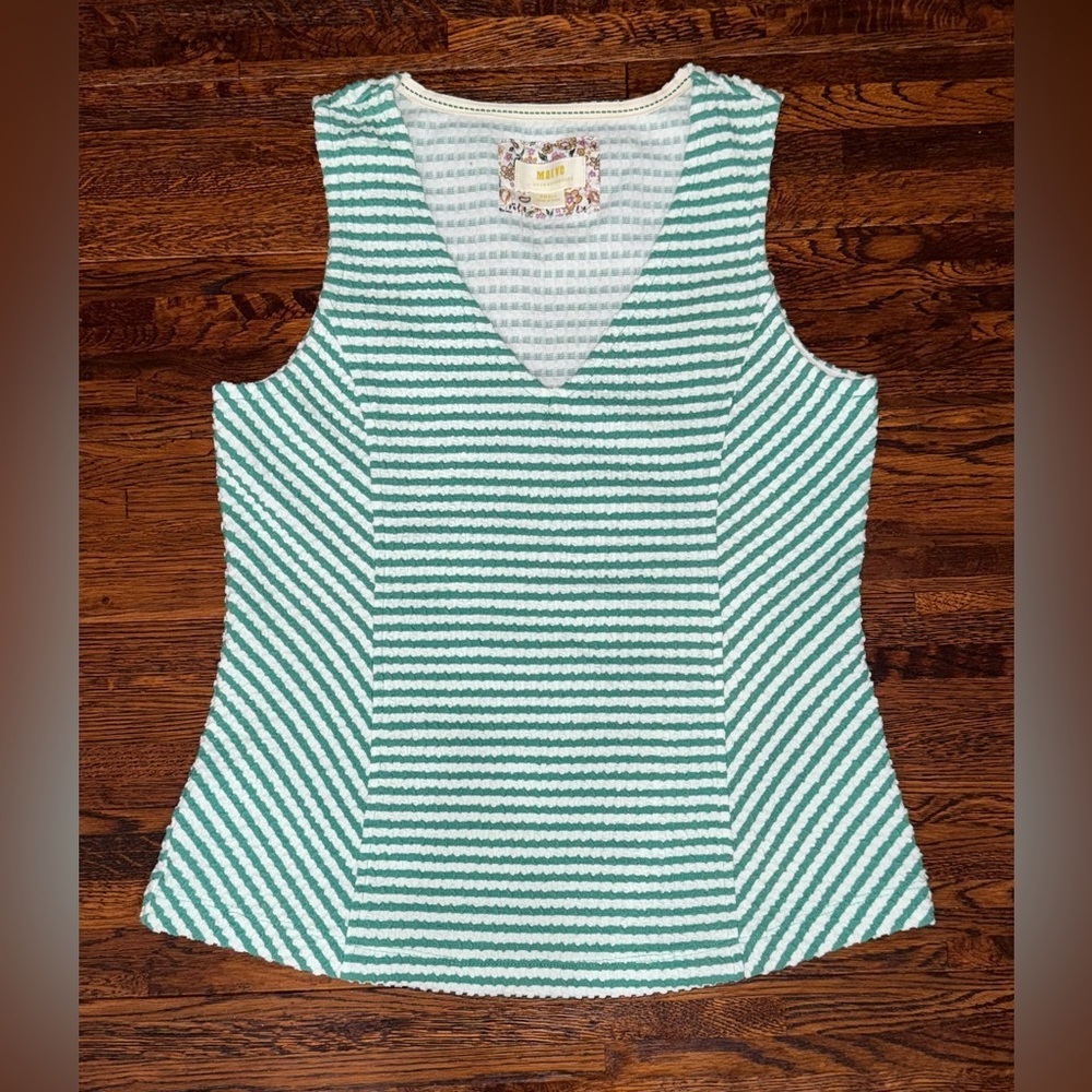 MAEVE Striped Textured Tank in Green and White Size Small - Picture 3 of 7